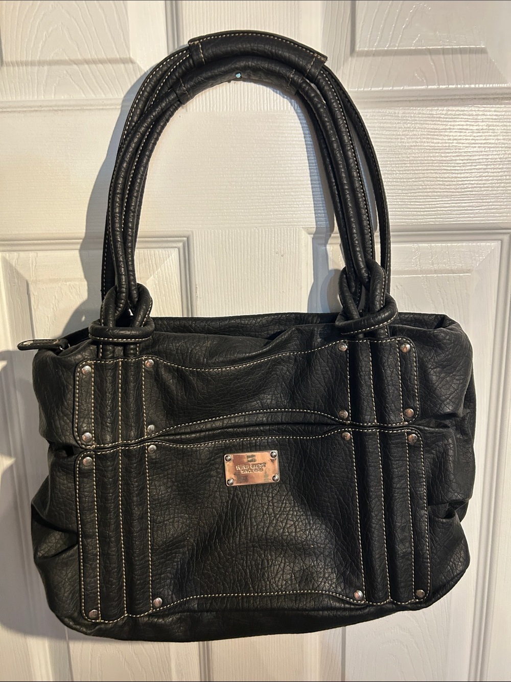 Nine West Black Shoulder Tote with Contrast Stitching